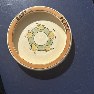 Roseville Pottery Baby's Plate Creamware Ducks Chicks Circa 1920 Rolled Edge